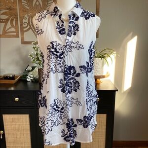 Forcynthia Blue & White Floral Swim Coverup with High Neckline Size Small